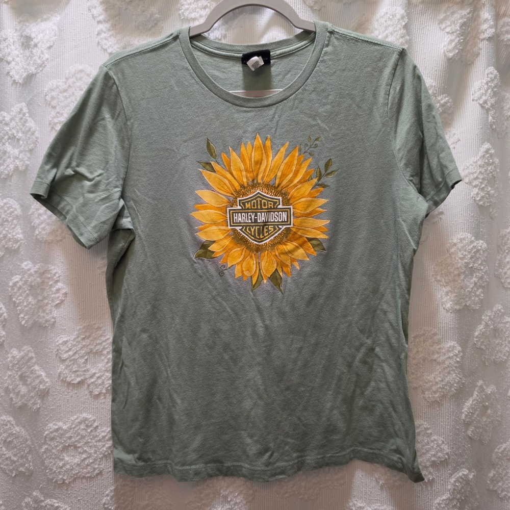 Harley-Davidson Womens Sunflower Graphic T-Shirt Sage Green Allen TX Large